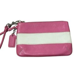 Vintage Pink and White Leather Wristlet EUC